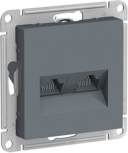 Розетка компьютерная без рамки Systeme Electric AtlasDesign 2-м. RJ45+RJ45 5e грифель картинка
